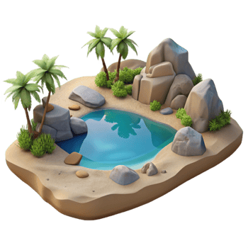 extraordinary creative Peaceful Lake Shore with Sandy Beach Transparent Background high quality png
