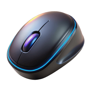 fascinating memorable Photorealistic, ultra-detailed, isolated cutout of a single, matte black, wireless gaming mouse with RGB lighting, top view with Transparent Background png