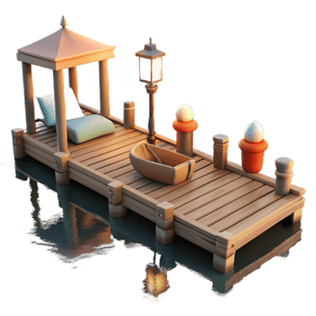 serene rustic Peaceful Sundowner Dock Scene Cutout with Calm Water Reflection genuine png
