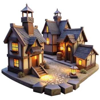 dramatic vintage Picturesque Village at Dusk Isolated Warm Lighting high quality png