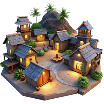 wonderful modern Picturesque Village at Dusk Isolated Warm Lighting professional png