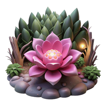 impressive modern Pink Luminous Flower Cutout Dark Forest Scene Transparent Background genuine png