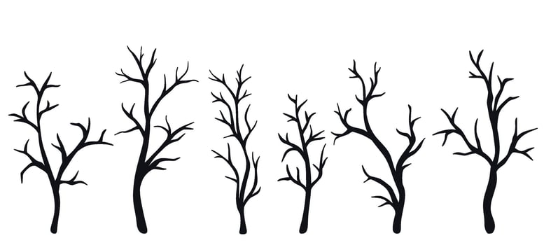 Silhouette of bare leafless trees set vector