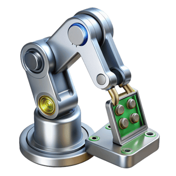 dreamy magnificent Hyper-specific, professional render of a high-tech, silver robotic arm holding a circuit board with Transparent Background 8K png