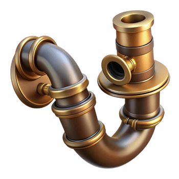 gorgeous joyful victorian Steampunk pipe with intricate bends and brass finish with Transparent Background exclusive png