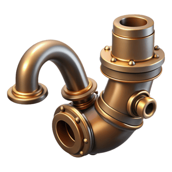 joyful exquisite Steampunk pipe with intricate bends and brass finish with Transparent Background professional png