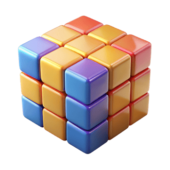 standout industrial A rotating Rubik's cube mid-solve with vibrant, glossy colors with Transparent Background expertly shot png