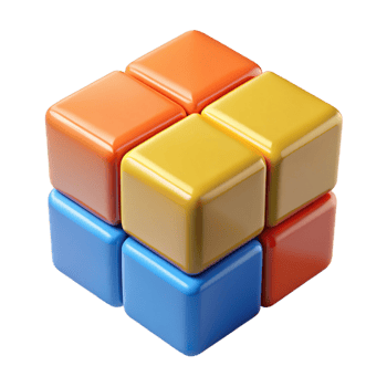 exceptional mid-century A rotating Rubik's cube mid-solve with vibrant, glossy colors with Transparent Background expertly shot png