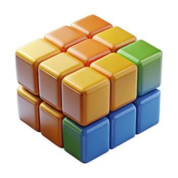 majestic organic A rotating Rubik's cube mid-solve with vibrant, glossy colors with Transparent Background 4K png