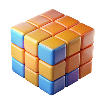 hypnotic retro A rotating Rubik's cube mid-solve with vibrant, glossy colors with Transparent Background fine detail png