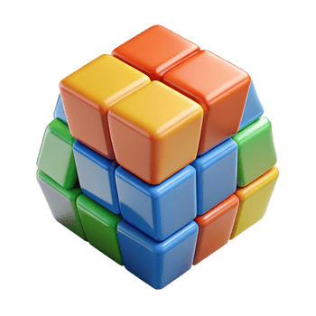 sought-after contemporary A rotating Rubik's cube mid-solve with vibrant, glossy colors with Transparent Background professional png