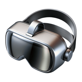passionate breathtaking Hyper-specific, professional render of a metallic, silver VR headset with black lenses with Transparent Background elite png