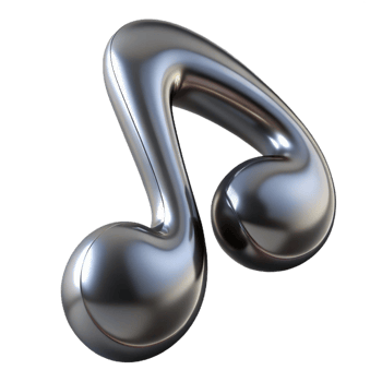 splendid dramatic avant-garde A single, floating musical note made of liquid metal with Transparent Background top-tier png