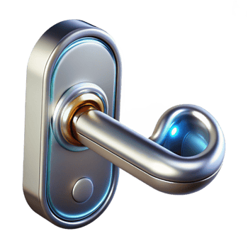 unforgettable geometric Concept art style isolated cutout of a futuristic, chrome plated, retractable smart-home door handle with Transparent Background crisp png