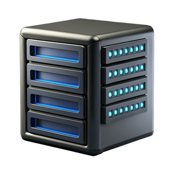 splendid timeless Hyper-specific, professional render of a high-tech, black server rack with blinking LED lights with Transparent Background png