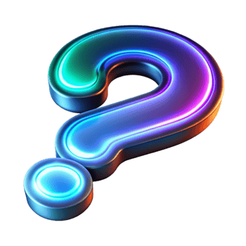 splendid iconic A single, floating question mark made of glowing neon light with Transparent Background png