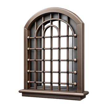 serene renaissance Ultra-detailed professional render of a single, hand-forged, iron window grill with Transparent Background sharp png