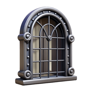 hypnotic rare Ultra-detailed professional render of a single, hand-forged, iron window grill with Transparent Background png