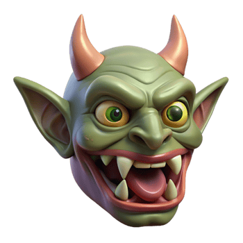 quintessential geometric Concept art style, isolated cutout of a grotesque, horned goblin mask with Transparent Background studio quality png