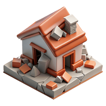 dramatic contemporary Realistic Earthquake Damage Illustration Transparent Background premium png