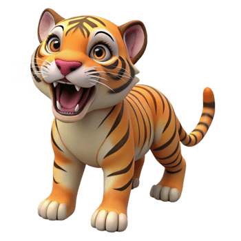 exquisite abstract A roaring tiger cub, playful expression, soft fur with Transparent Background sharp png