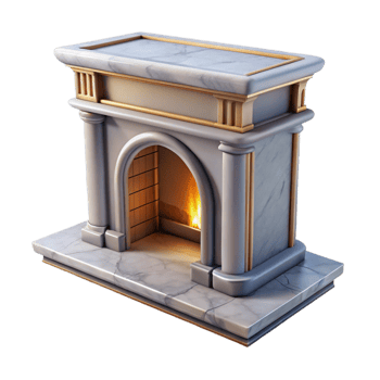 peaceful serene Ultra-detailed professional render of a single, marble fireplace mantelpiece with Transparent Background authentic png