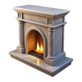 elegant rustic Ultra-detailed professional render of a single, marble fireplace mantelpiece with Transparent Background expertly shot png