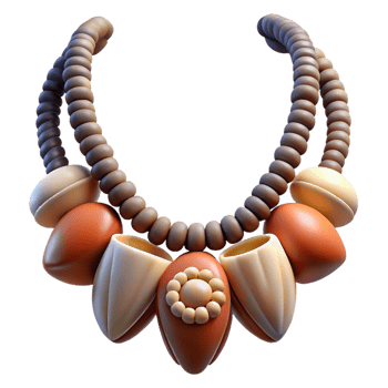 acclaimed minimalist Ultra-detailed, photorealistic isolated cutout of a tribal woman's necklace made of polished stones and shells with Transparent Background fine detail png
