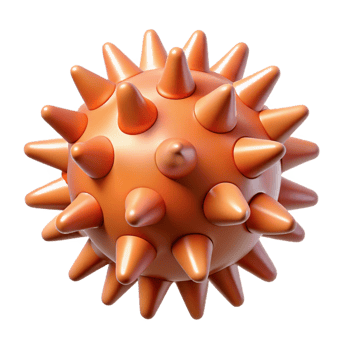 dramatic rustic A stylized, abstract virus particle with spiky protrusions with Transparent Background perfect clarity png