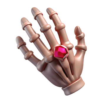 striking remarkable Photorealistic, ultra-detailed, isolated cutout of a single, withered, skeletal hand clutching a ruby ring with Transparent Background png