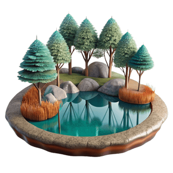 beautiful vintage Realistic Lake Reflection with Mirrored Trees Transparent Background premium png