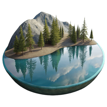 serene contemporary Realistic Lake Reflection with Mirrored Trees Transparent Background exclusive png