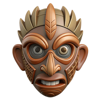 exquisite calm creative A stylized, tribal mask, intricate carvings with Transparent Background fine detail png
