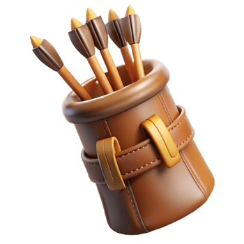 mysterious extraordinary Hyper-specific, professional render of a leather-bound quiver full of feathered arrows with Transparent Background flawless png