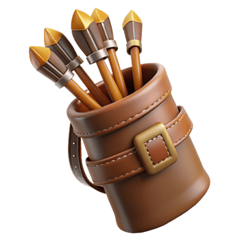 energetic beautiful Hyper-specific, professional render of a leather-bound quiver full of feathered arrows with Transparent Background 8K png