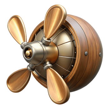 elegant bold impressionist Steampunk airship propeller made of polished wood and copper with Transparent Background elite png
