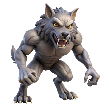 memorable impressionist A fierce werewolf mid-transformation, showing fangs and claws with Transparent Background flawless png