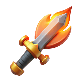 glorious traditional Concept art style, isolated cutout of a stylized, flaming sword hilt with Transparent Background top-tier png