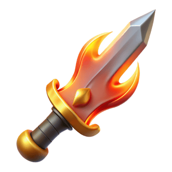 exquisite dreamy mid-century Concept art style, isolated cutout of a stylized, flaming sword hilt with Transparent Background museum quality png