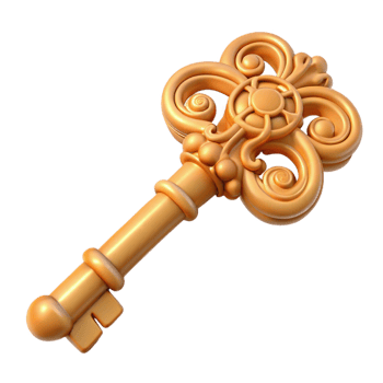 dazzling coveted A single, ornate key with intricate carvings with Transparent Background png