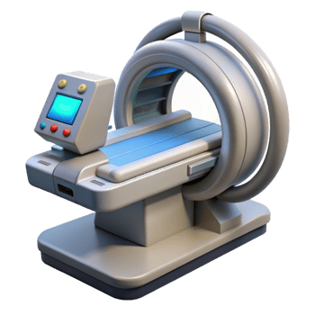 intense gorgeous Photorealistic, hyper-specific render of an advanced medical scanner with intricate sensors and displays, isolated cutout with Transparent Background professional png