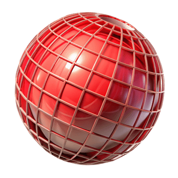 elegant minimalist Red Translucent Sphere Emerging From Metal Grid Cutout original png