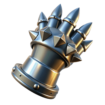 fascinating tranquil mid-century Hyper-specific, professional render of a single, gleaming, metal gauntlet with spikes with Transparent Background elite png
