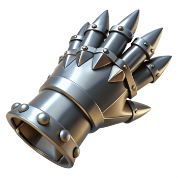 sumptuous distinguished Hyper-specific, professional render of a single, gleaming, metal gauntlet with spikes with Transparent Background png