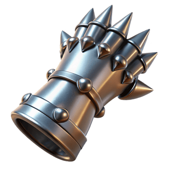 enchanting tranquil baroque Hyper-specific, professional render of a single, gleaming, metal gauntlet with spikes with Transparent Background professional png