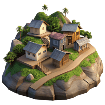 beautiful contemporary Remote Hillside Village Isolated Evening Shadows professional png