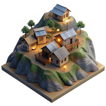 wonderful rustic Remote Hillside Village Isolated Evening Shadows high quality png