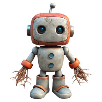 dramatic rustic Robot with Intertwined Roots Transparent high quality png