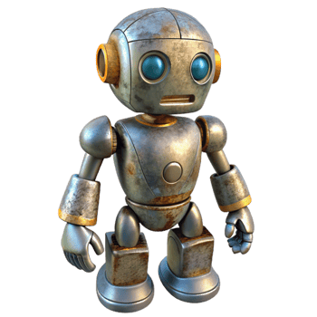magnificent rustic Robot with Organic Metal Finish Transparent Background exclusive png