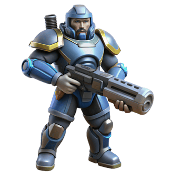 dreamy splendid Hyper-specific concept art style, isolated cutout of a space marine in full armor holding a plasma rifle with Transparent Background luxury png